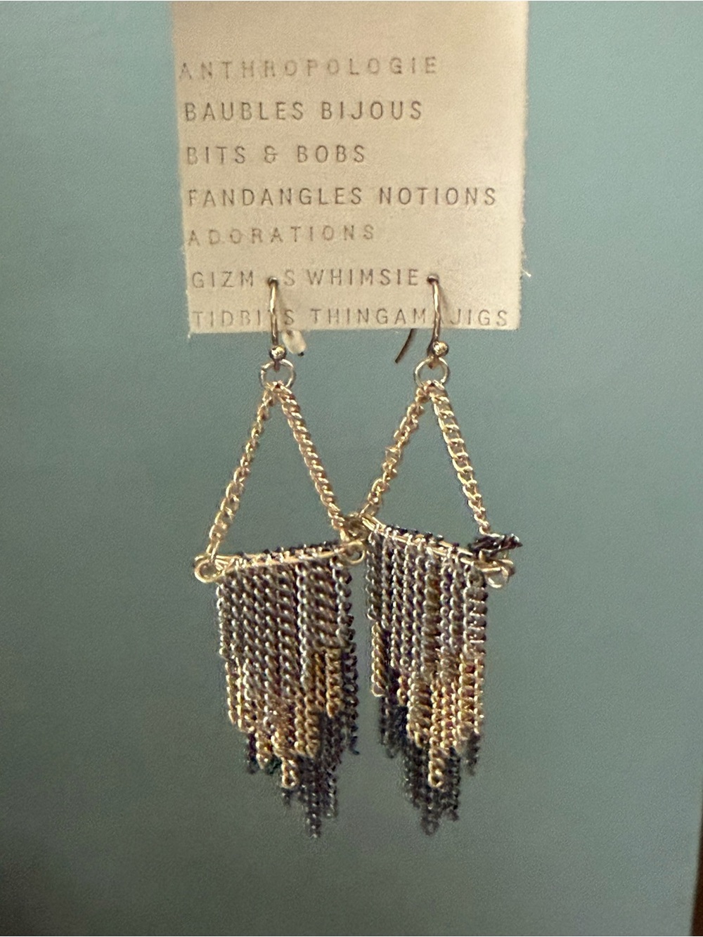 Anthropologie Gold Silver Gunmetal Chain Fringe Chandelier Drop Earrings NWT - Picture 4 of 4